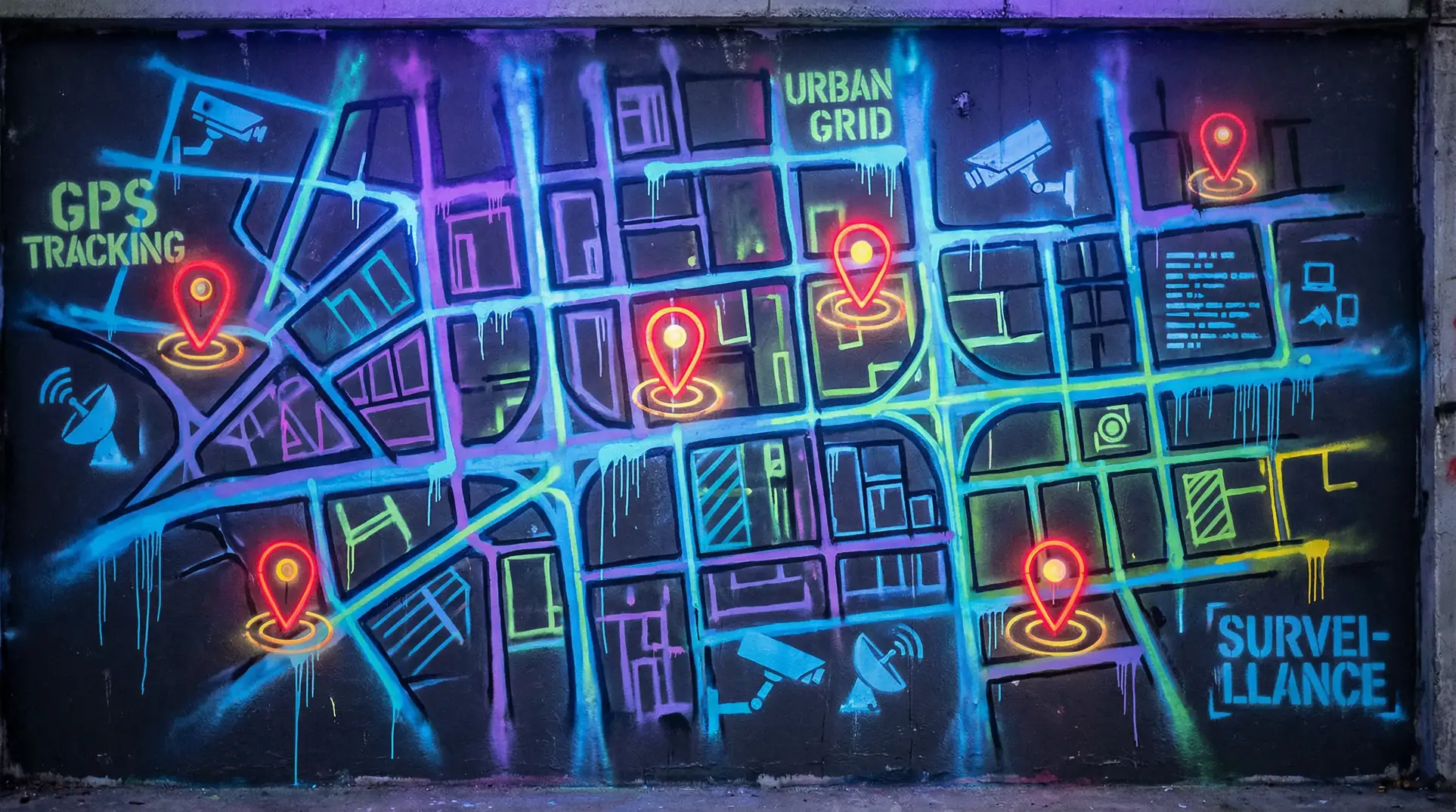 卡玛拉哈里斯 狗仔追踪地图 - 城市涂鸦风格